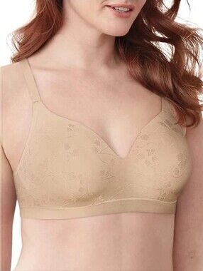 Wonderbra Beige Neutral Floral Wireless T-Shirt Bra Nude Tan Women's Size Large